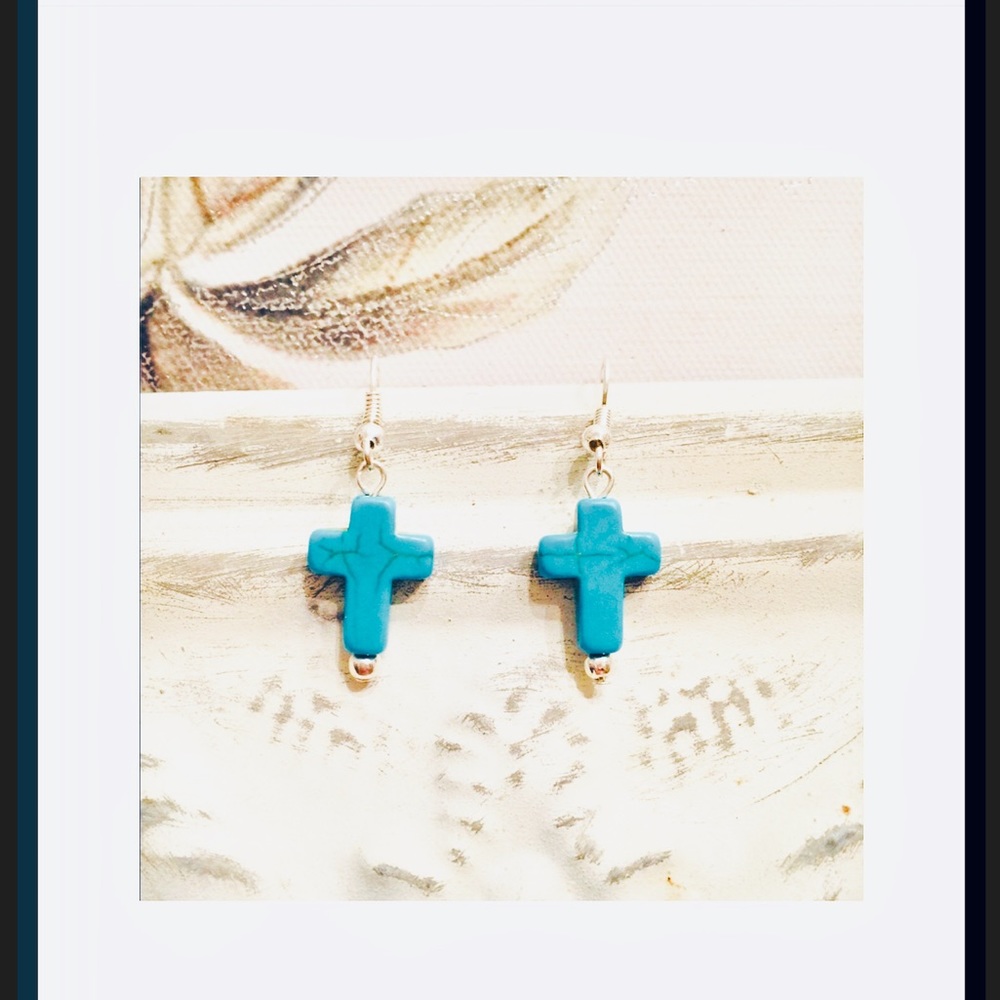 TURQUOISE CROSS EARRINGS 3/4” Long SIMPLE & LIGHT